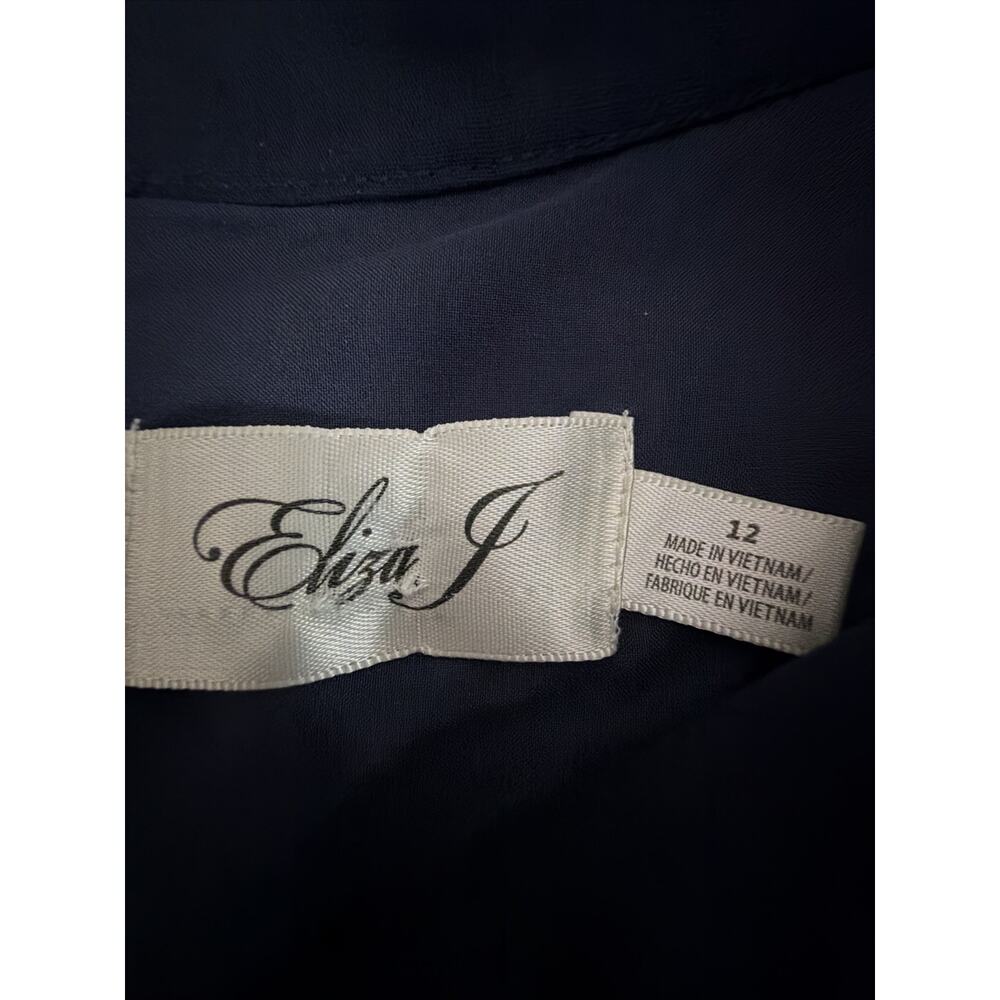 Eliza J 12 Navy Blue Eyelet Tassel Shift Split Mandarin vacation luxury resort - Picture 9 of 13